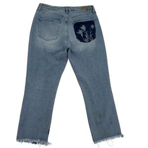 Articles of Society High Rise Straight Floral Two Tone Raw Hem Jeans Blue 29